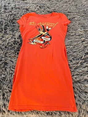 Ed Hardy Orange Graphic Women's Dress